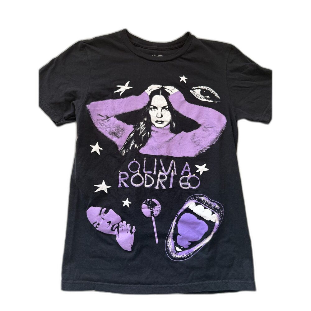 Women's Olivia Rodrigo GUTS Tour T-Shirt Black Purple Graphic Band Tee Size S